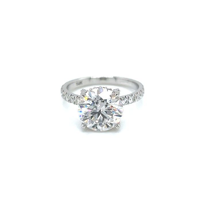 4.20cttw Round Claw Set Four Prong French Set Charles & Colvard Moissanite Engagement Ring 14K White Gold