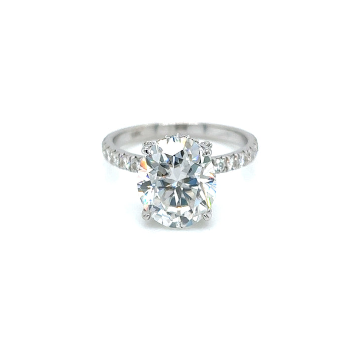 5.40cttw Oval Claw Set Four Prong French Set Charles & Colvard Moissanite Engagement Ring 14K White Gold