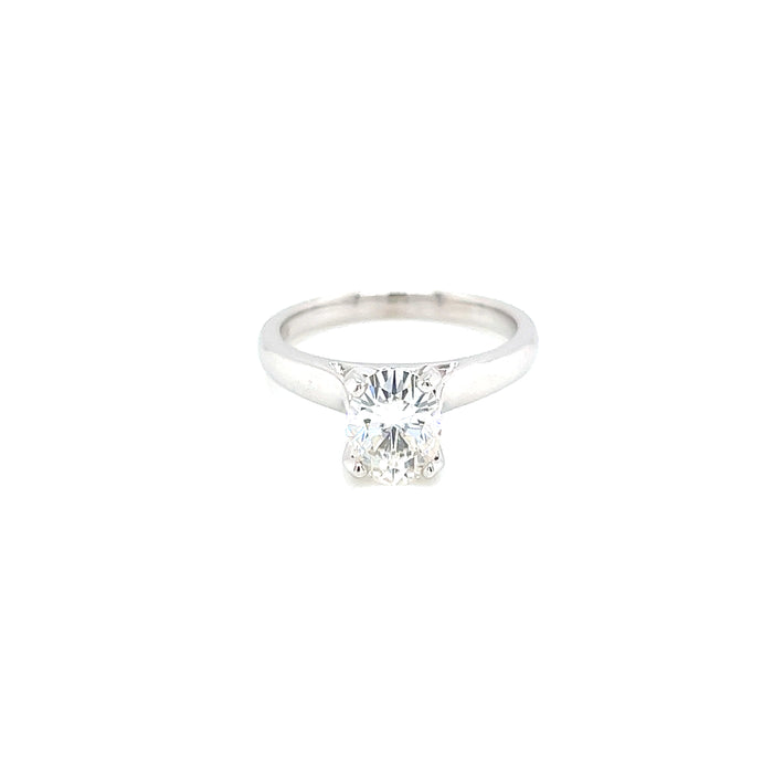 1.5ct Oval Four Prong Cathedral Shank Solitaire Charles & Colvard Forever Brilliant Moissanite Ring 14K White Gold