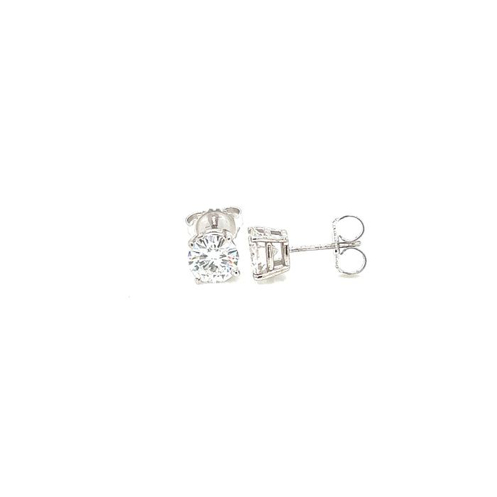 2.0cttw Round Four Prong Wire Basket Charles and Colvard Forever Brilliant Moissanite Studs 14K White Gold