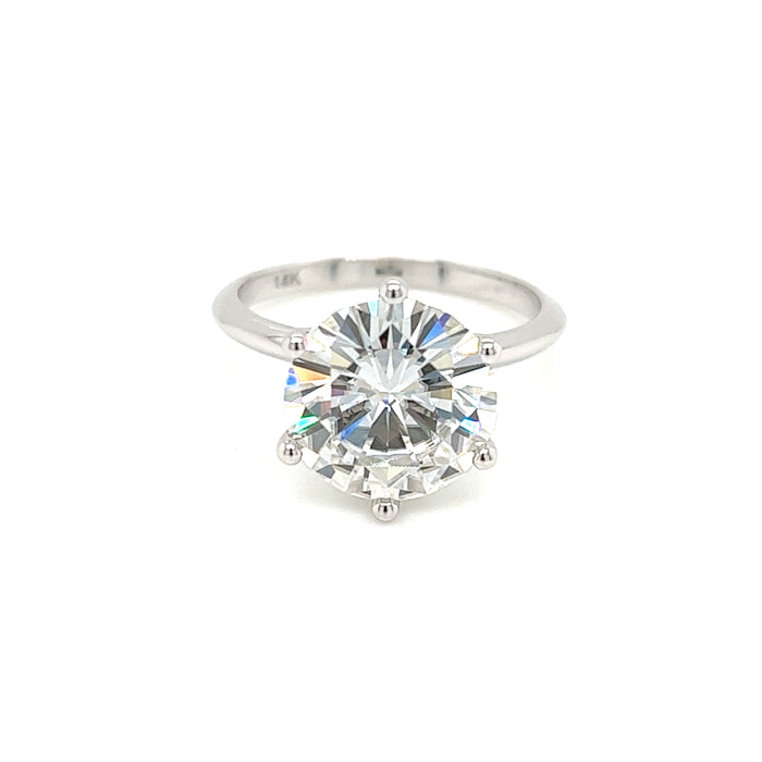 4.20ct Round Six Prong Solitaire Charles & Colvard Forever Brilliant Moissanite Ring 14K White Gold