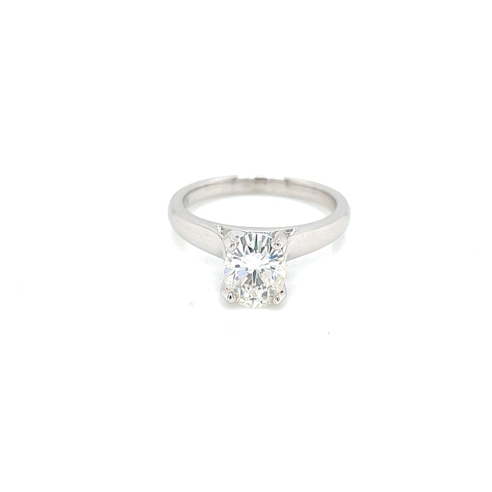 1.5ct Oval Four Prong Cathedral Shank Solitaire Charles & Colvard Forever Brilliant Moissanite Ring 14K White Gold