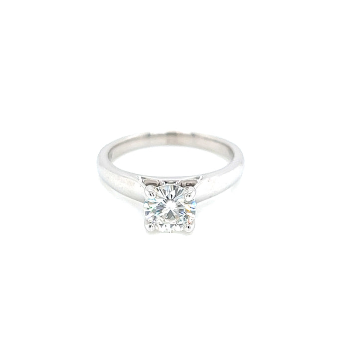 1.0ct Round Four Prong Cathedral Shank Solitaire Charles & Colvard Forever Brilliant Moissanite Ring 14K White Gold