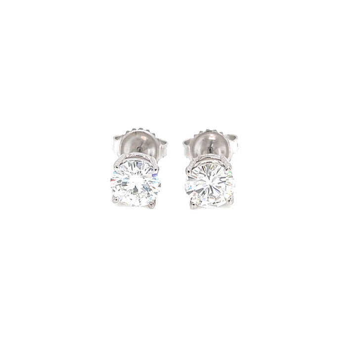 2.0cttw Round Four Prong Wire Basket Charles and Colvard Forever Brilliant Moissanite Studs 14K White Gold