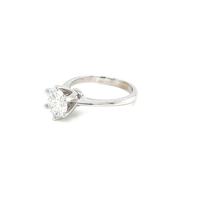 1.50ct Round Six Crown Prong Solitaire Charles & Colvard Forever One Moissanite Ring 14K White Gold