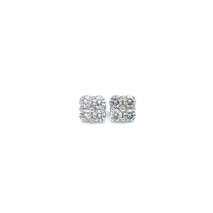 0.80cttw Round Single Prong Minimal Four Stone Charles and Colvard Forever Brilliant Moissanite Studs 14K White Gold