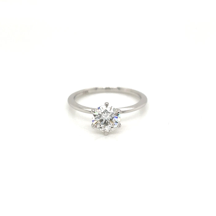 1.0ct Round Six Claw Prong Solitaire Charles & Colvard Forever Brilliant Moissanite Ring 14K White Gold