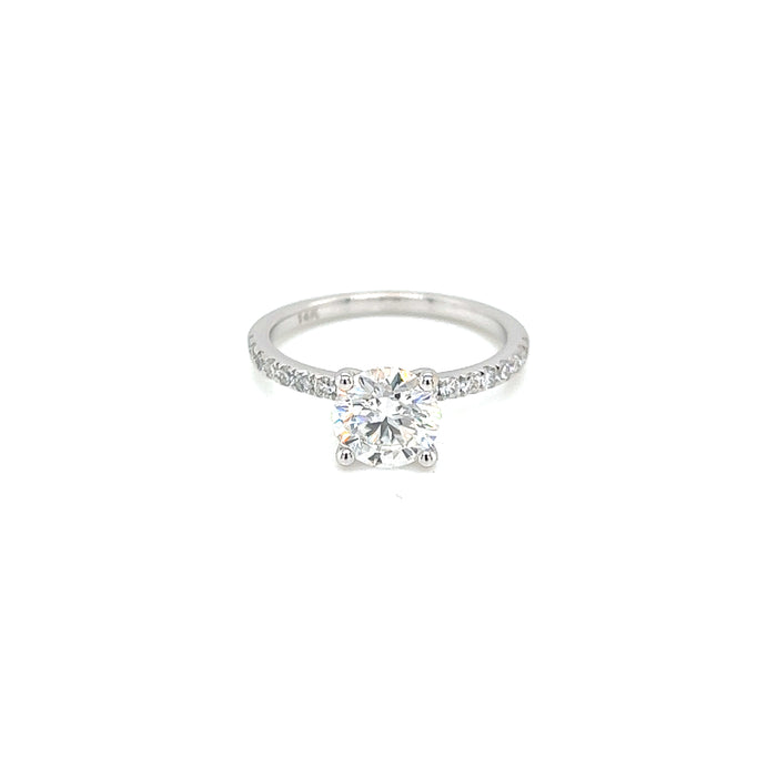 1.24ct Round Four Prong Tapered Base Pavé Moissanite Engagement Ring 14K White Gold