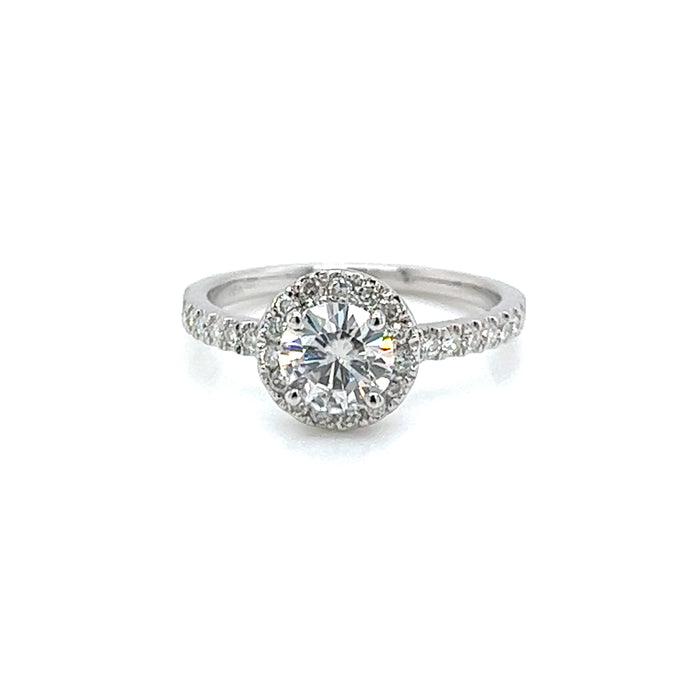 1.40cttw Round Halo Pavé Shank Charles & Colvard Forever One Moissanite Center Engagement Ring