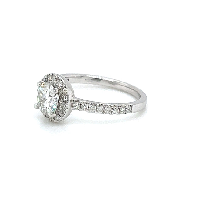 1.40cttw Round Halo Pavé Shank Charles & Colvard Forever One Moissanite Center Engagement Ring