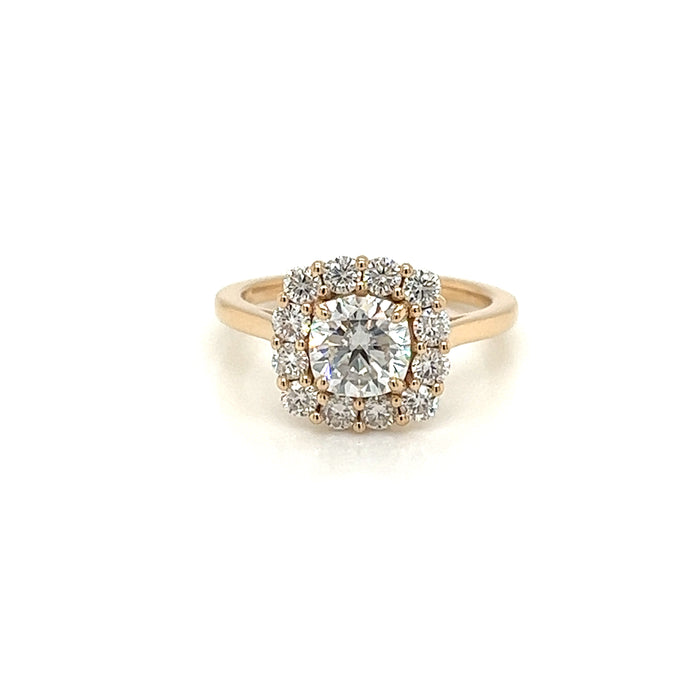 2.14cttw Cushion Moissanite Halo Cathedral Shank Pavé Charles & Colvard Forever Brilliant Engagement Ring