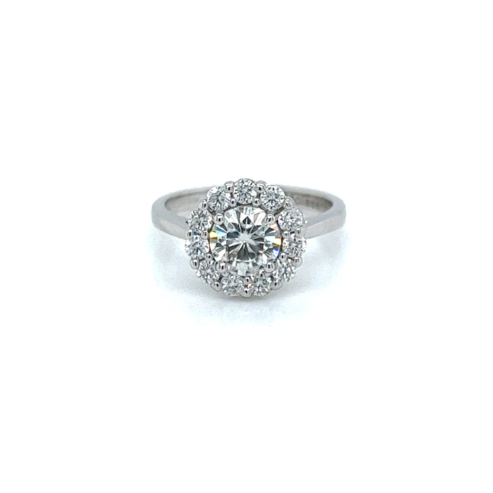 1.44cttw Round Moissanite Cushion Halo Cathedral Shank Pavé Charles & Colvard Forever Brilliant Engagement Ring