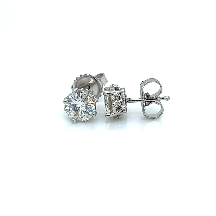 1.60cttw Round Four Prong Tahitian Crown Charles and Colvard Forever Brilliant Moissanite Studs 14K White Gold