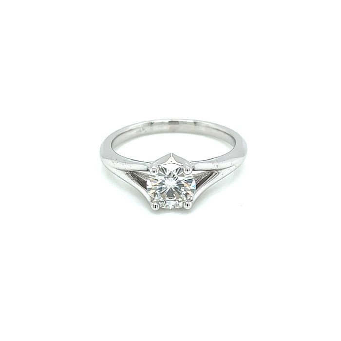 1.0ct Round Four Prong Split Shank Solitaire Charles & Colvard Forever Brilliant Moissanite Ring 14K White Gold