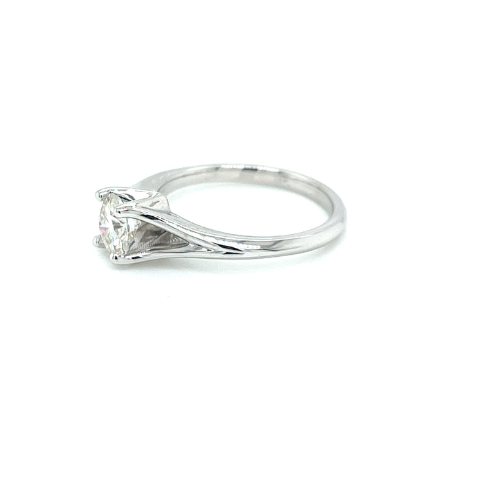 1.0ct Round Four Prong Split Shank Solitaire Charles & Colvard Forever Brilliant Moissanite Ring 14K White Gold