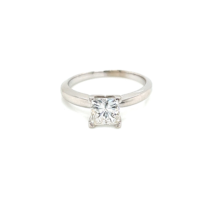 0.90ct Princess Cut Four Prong Solitaire Charles & Colvard Forever One Moissanite Ring 14K White Gold