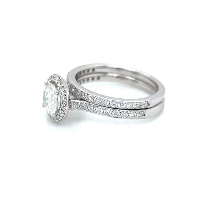 1.54cttw Round Halo Charles & Colvard Forever Brilliant Moissanite Bridal Set 14K White Gold