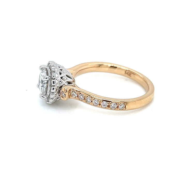 Round Deco Crown Charles & Colvard Forever Brilliant Moissanite Engagement Ring 14K White and Rose Gold