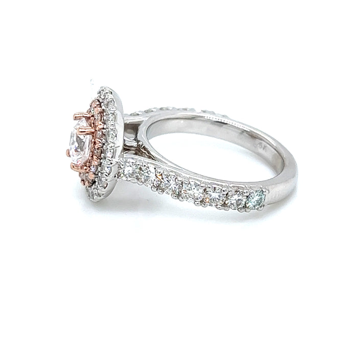 2.13ct Round Double Halo Two Tone Cathedral Shank Moissanite Engagement Ring 14K White and Rose Gold