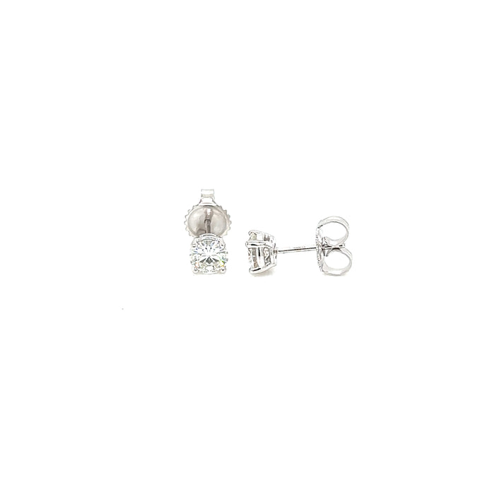 1.0cttw Round Four Prong Wire Basket Charles and Colvard Forever Brilliant Moissanite Studs 14K White Gold