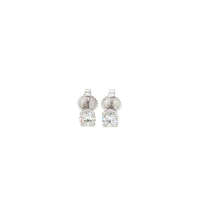 1.0cttw Round Four Prong Wire Basket Charles and Colvard Forever Brilliant Moissanite Studs 14K White Gold