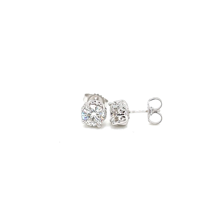 2.0cttw Round Four Prong Queen's Crown Charles and Colvard Forever Brilliant Moissanite Studs 14K White Gold