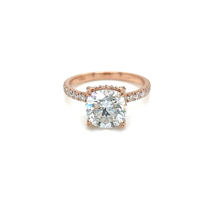 3.42cttw Cushion Claw Set Four Prong French Set Charles & Colvard Moissanite Engagement Ring 14K Rose Gold