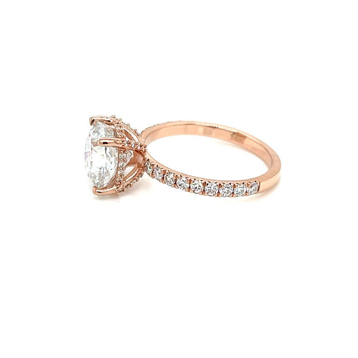 3.42cttw Cushion Claw Set Four Prong French Set Charles & Colvard Moissanite Engagement Ring 14K Rose Gold