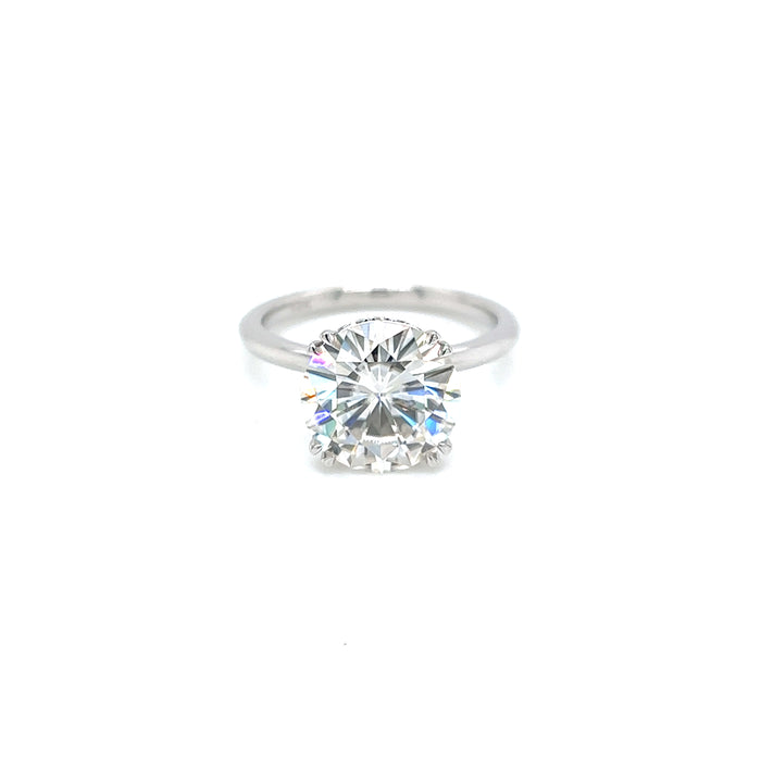 4.48cttw Round Double Claw Diamond Hidden Halo Solitaire Charles & Colvard Forever One Moissanite Center Engagement Ring