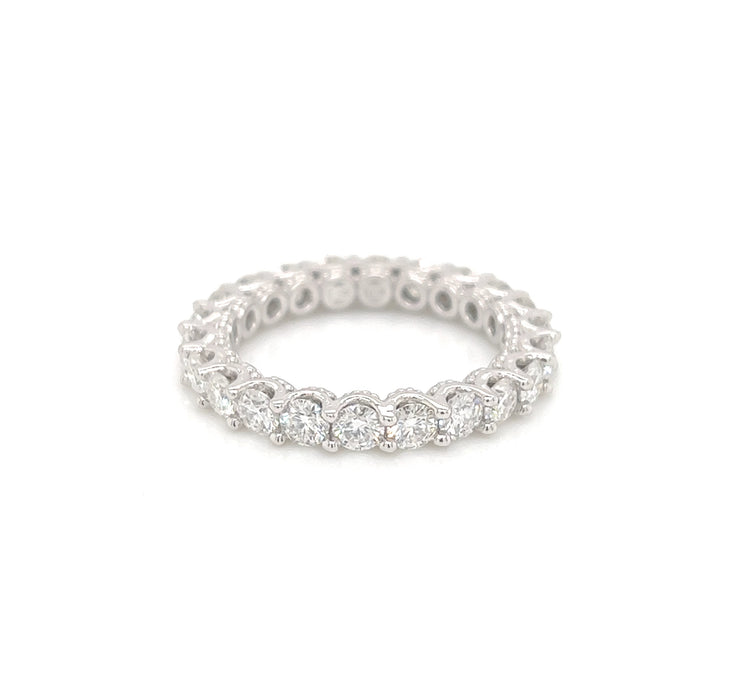 2.20cttw Shared U Prong Milgrain Detailed Moissanite 14K White Gold Eternity Band