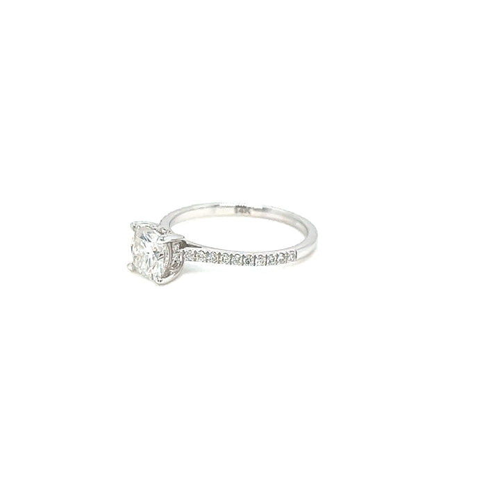 1.31cttw Cushion Diamond Hidden Halo Cathedral Shank Pavé Charles & Colvard Forever Moissanite Center Engagement Ring