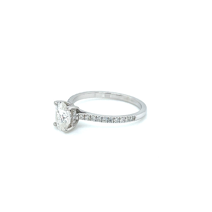 1.11cttw Oval Diamond Hidden Halo Cathedral Shank Pavé Charles & Colvard Forever One Moissanite Center Engagement Ring