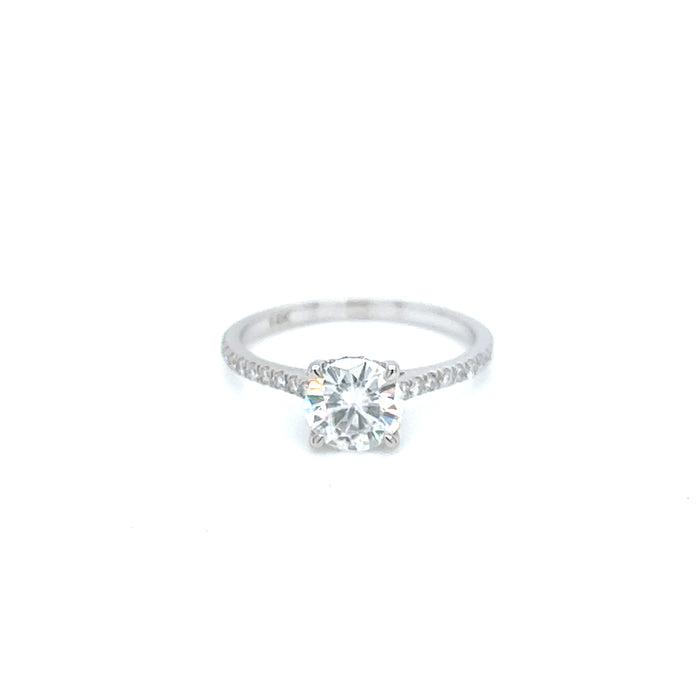 1.22cttw Round Diamond Hidden Halo Cathedral Shank Pavé Charles & Colvard Forever One Moissanite Center Engagement Ring