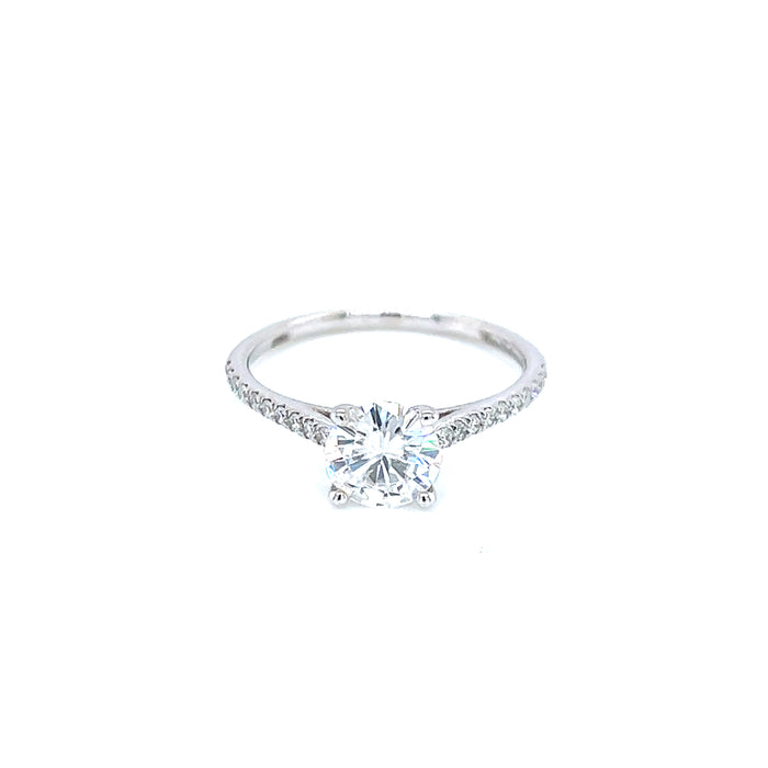 1.16ct Round Four Prong Cathedral Shank Diamond Pavé Charles & Colvard Forever One Moissanite Engagement Ring 14K White Gold