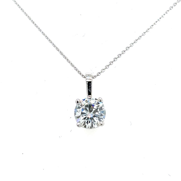 1.00ct Round Four Prong Solitaire Charles & Colvard Forever Brilliant Moissanite Pendant 14K White Gold with Chain