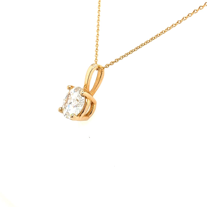 1.00ct Round Four Prong Solitaire Charles & Colvard Forever Brilliant Moissanite Pendant 14K Yellow Gold with Chain