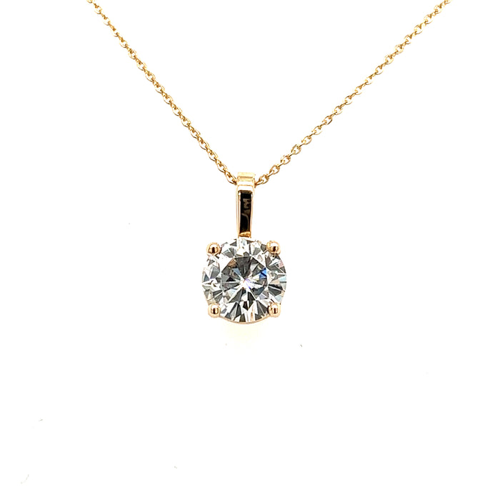 1.00ct Round Four Prong Solitaire Charles & Colvard Forever Brilliant Moissanite Pendant 14K Yellow Gold with Chain