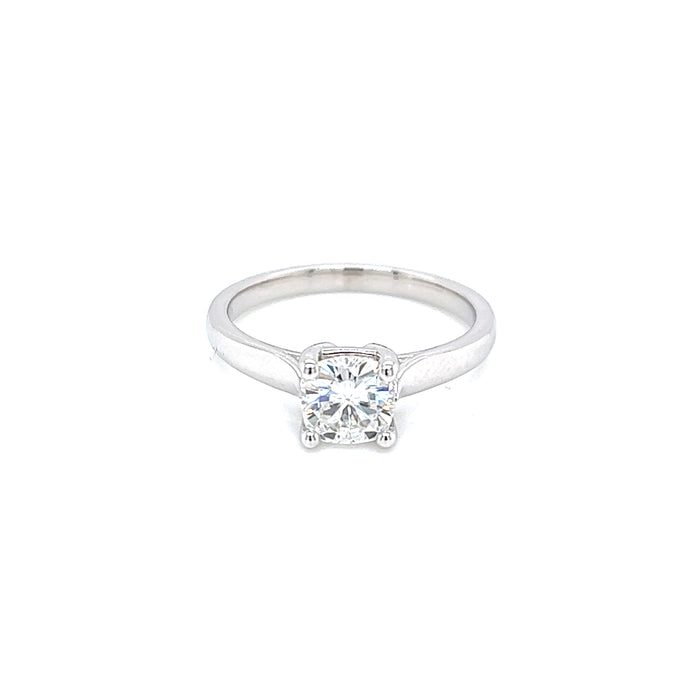 0.80ct Cushion Cut Four Prong Graduated Cathedral Shank Solitaire Charles & Colvard Forever Brilliant Cushion Moissanite Ring 14K White Gold