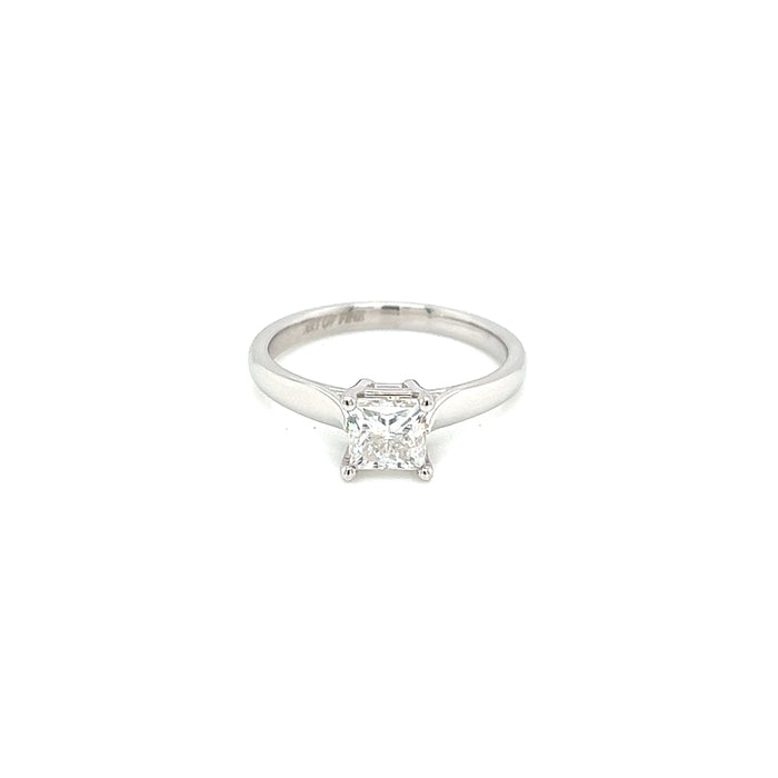 0.90ct Princess Cut Four Prong Graduated Cathedral Shank Solitaire Charles & Colvard Forever One Princess Cut Moissanite Ring14K White Gold