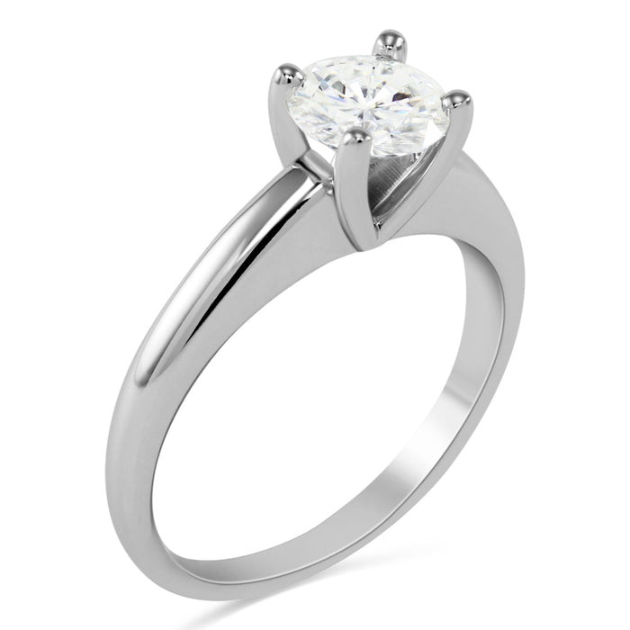 1.0ct Four Prong Raised Shoulder Solitaire Charles & Colvard Forever Brilliant Moissanite Ring 14K White Gold